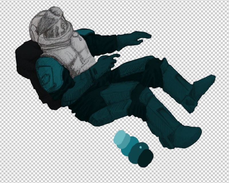 Work in progress of a spaceman floating in space